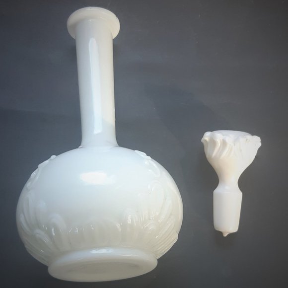 Milk Glass Victorian Decanter Apothecary Barber Bottle with Stopper Antique 11" - Picture 8 of 12